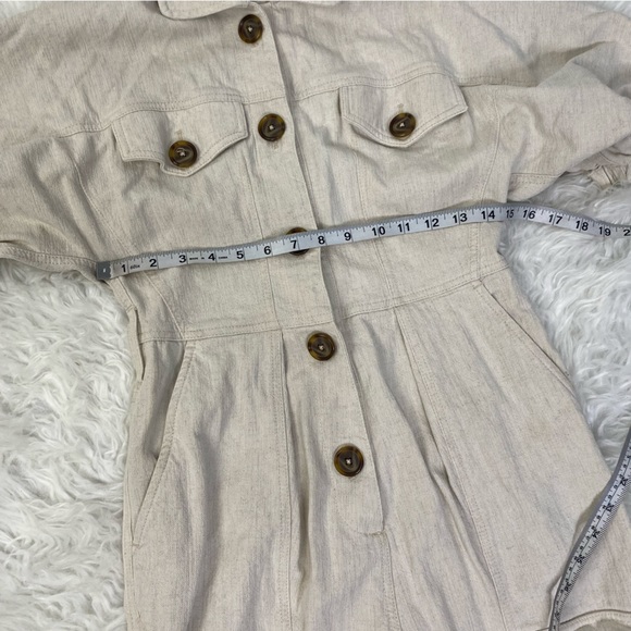 DIVINE HERITAGE XS Raglan Sleeve Utility Button-Down Jumpsuit Beige Linen Blend - Picture 8 of 16